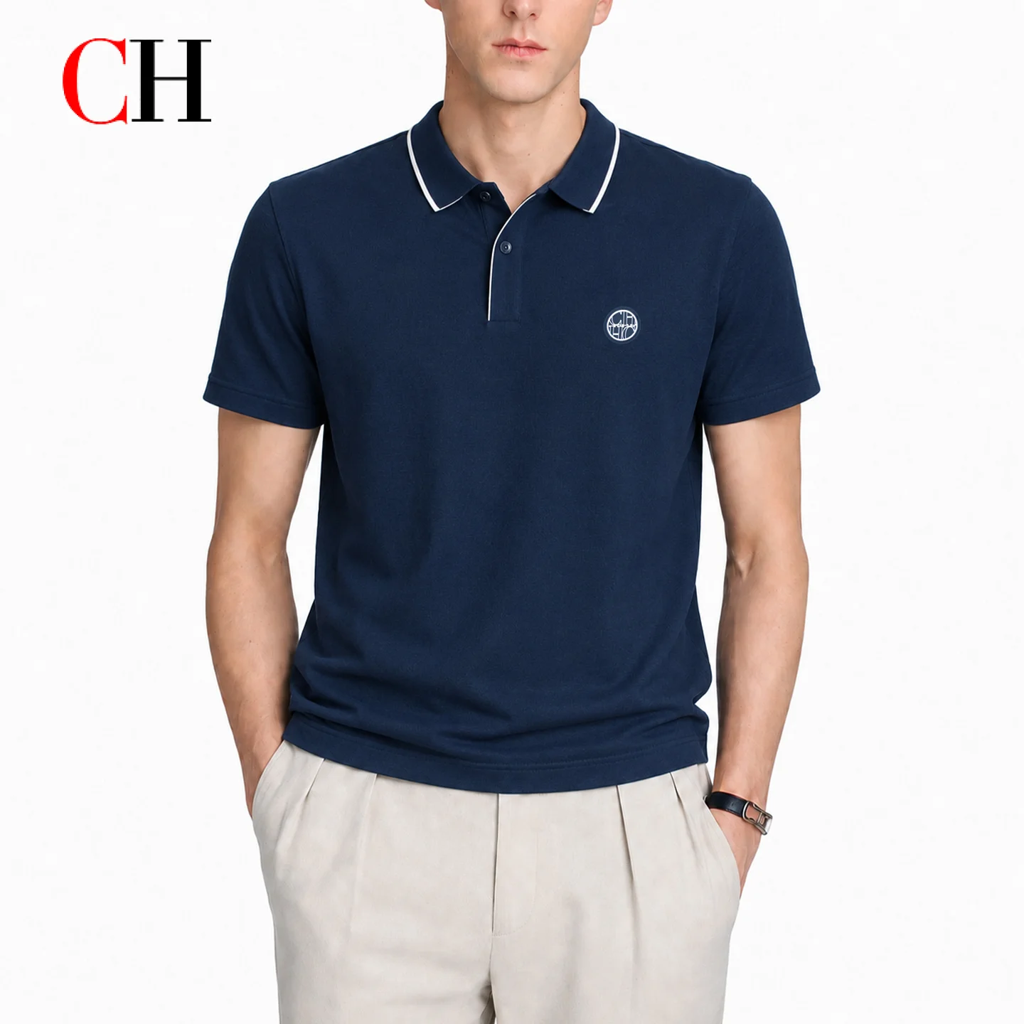 Golf Equipment Logo - CH Men Single White Tipped Collar